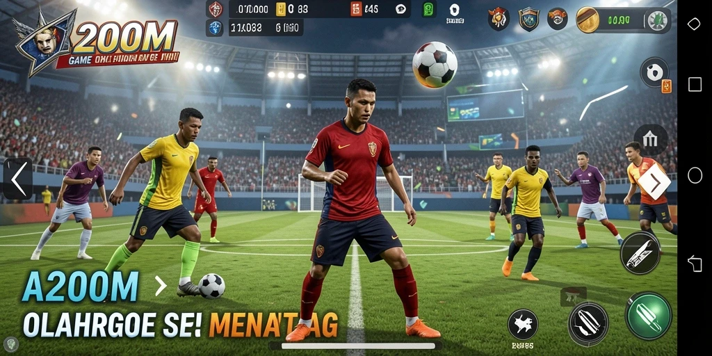 Screenshot menampilkan aksi seru gameplay A200M dalam pertandingan olahraga.